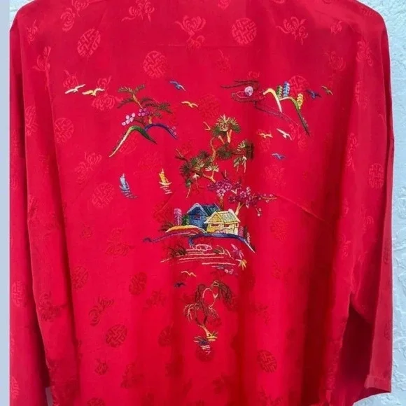 Golden Bee Womens Vintage Embroidered Floral Long Sleeve Robe Red Sz Large - Picture 6 of 11